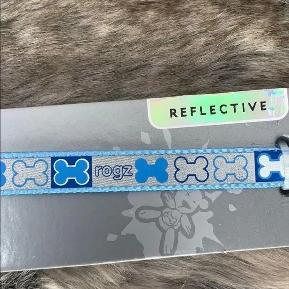 Rogz Pupz‎ Blue Reflective Dog Long Thin Coolest Pet Dog Bone Silver Leash